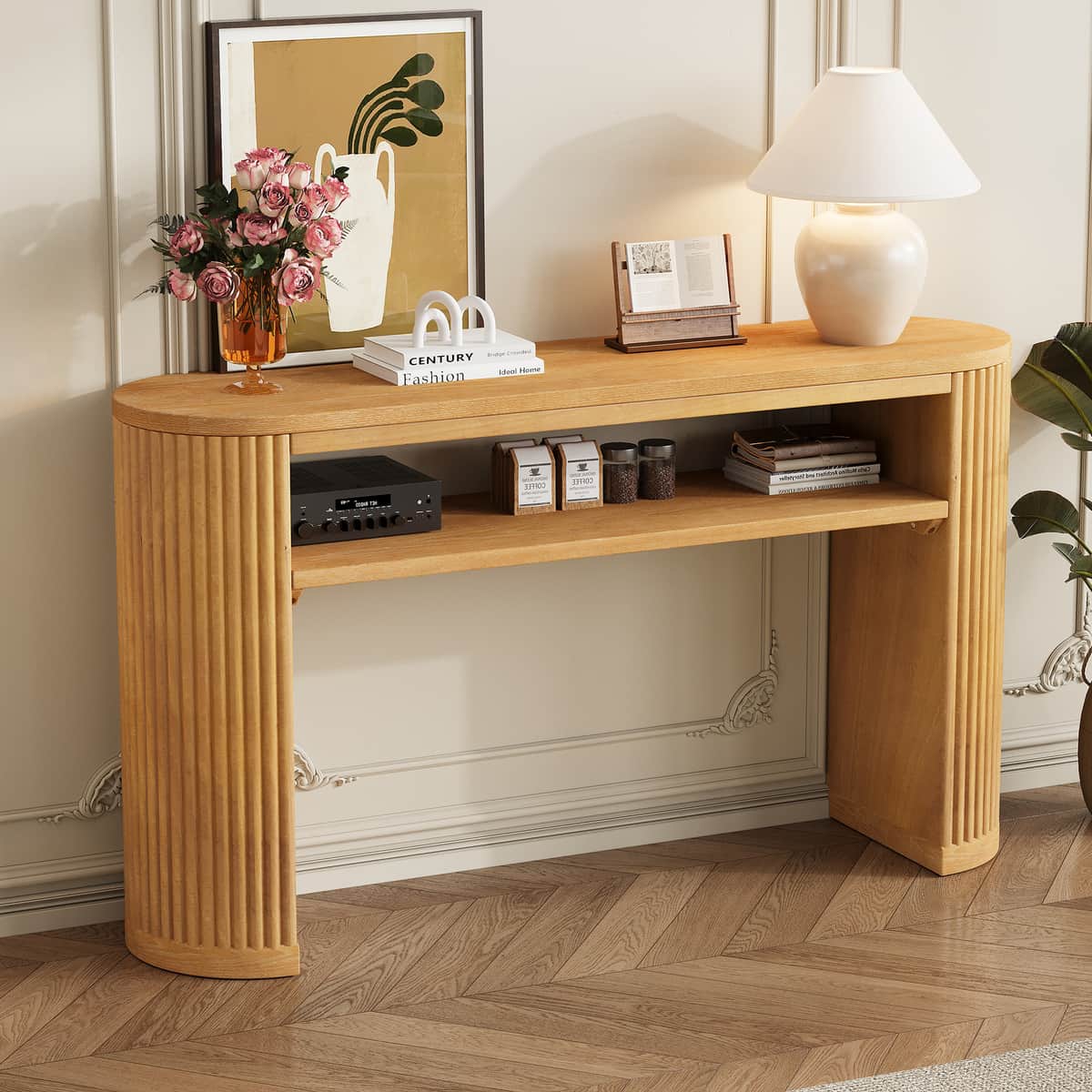 Rustic Console Table with Fluted Legs - Farmhouse Entryway Sofa Table, Vintage