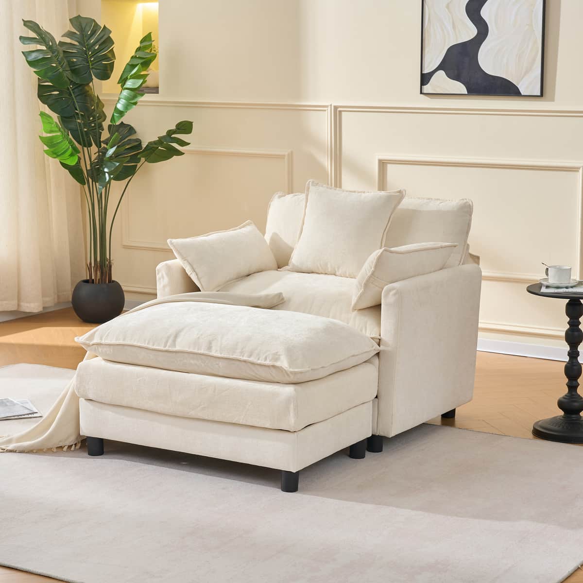 39.4" Modern Accent Chair with Ottoman, Living Room Club Chair Chenille