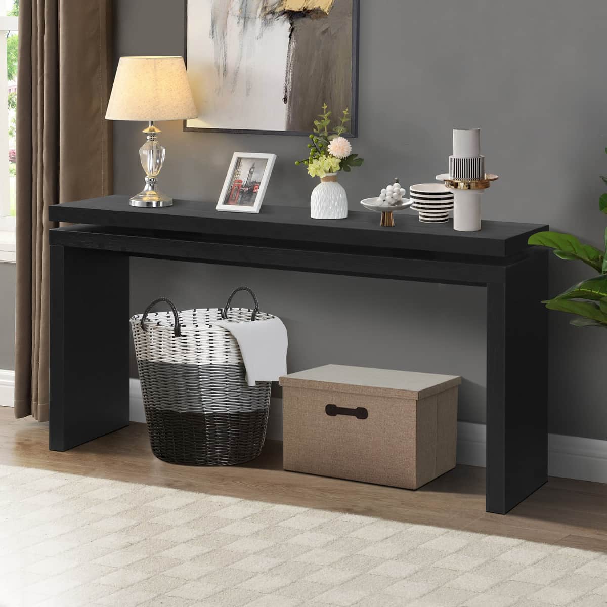 60'' Black Farmhouse Console Table - Retro Wooden