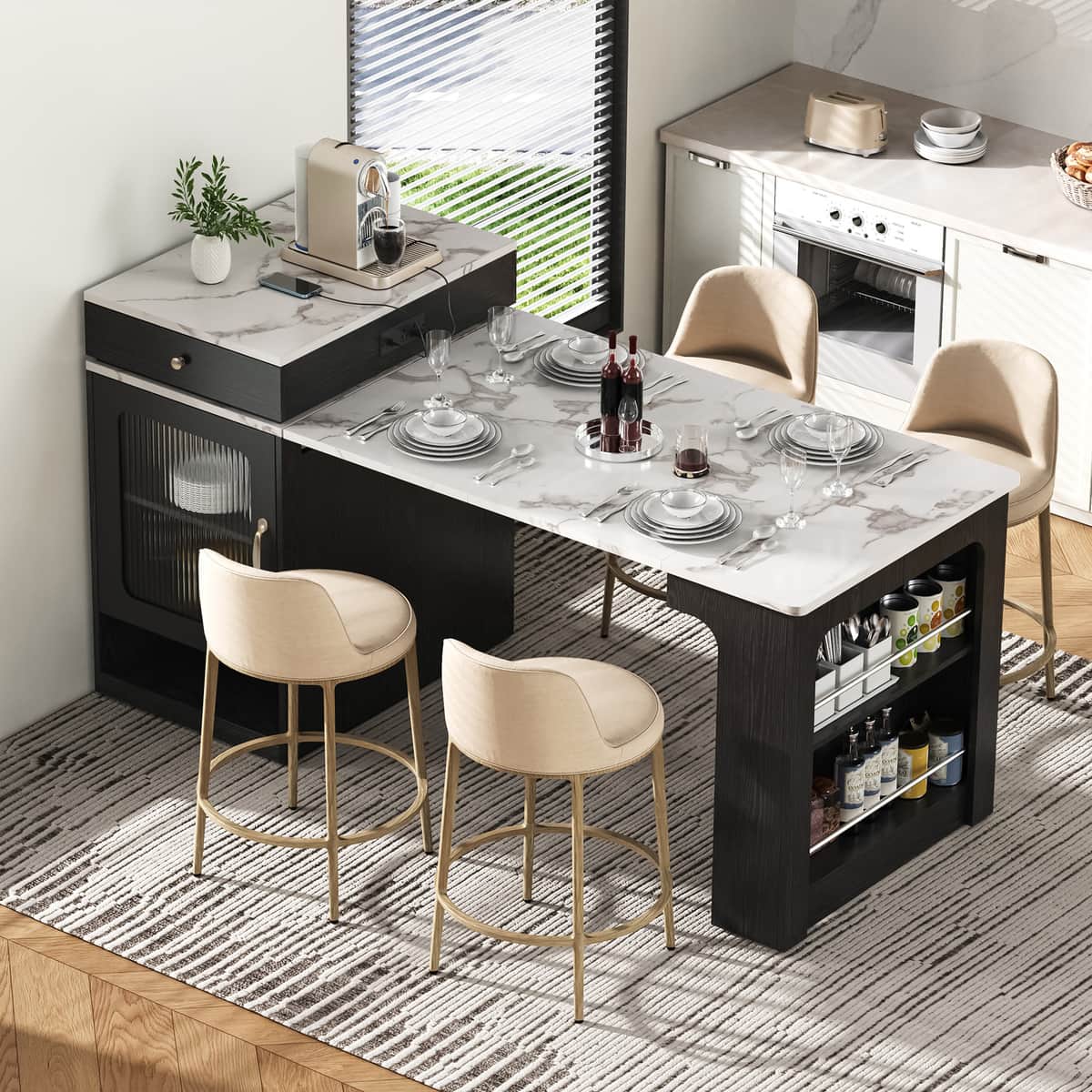 59.5" Kitchen Island with Extendable Dining Table, Kitchen Storage Table