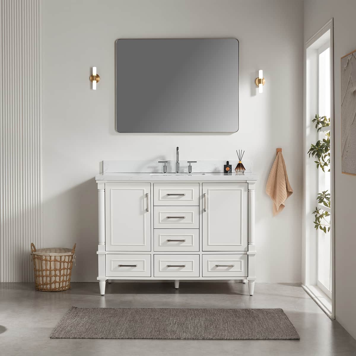 Fully Assembled 48'' Freestanding Single Bathroom Vanity with 2 Free Handle Sets