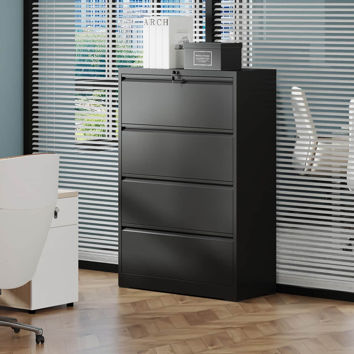 4 Drawer Lateral File Cabinet, Heavy Duty Metal Filing Cabinet, 35.4 Inch Wide