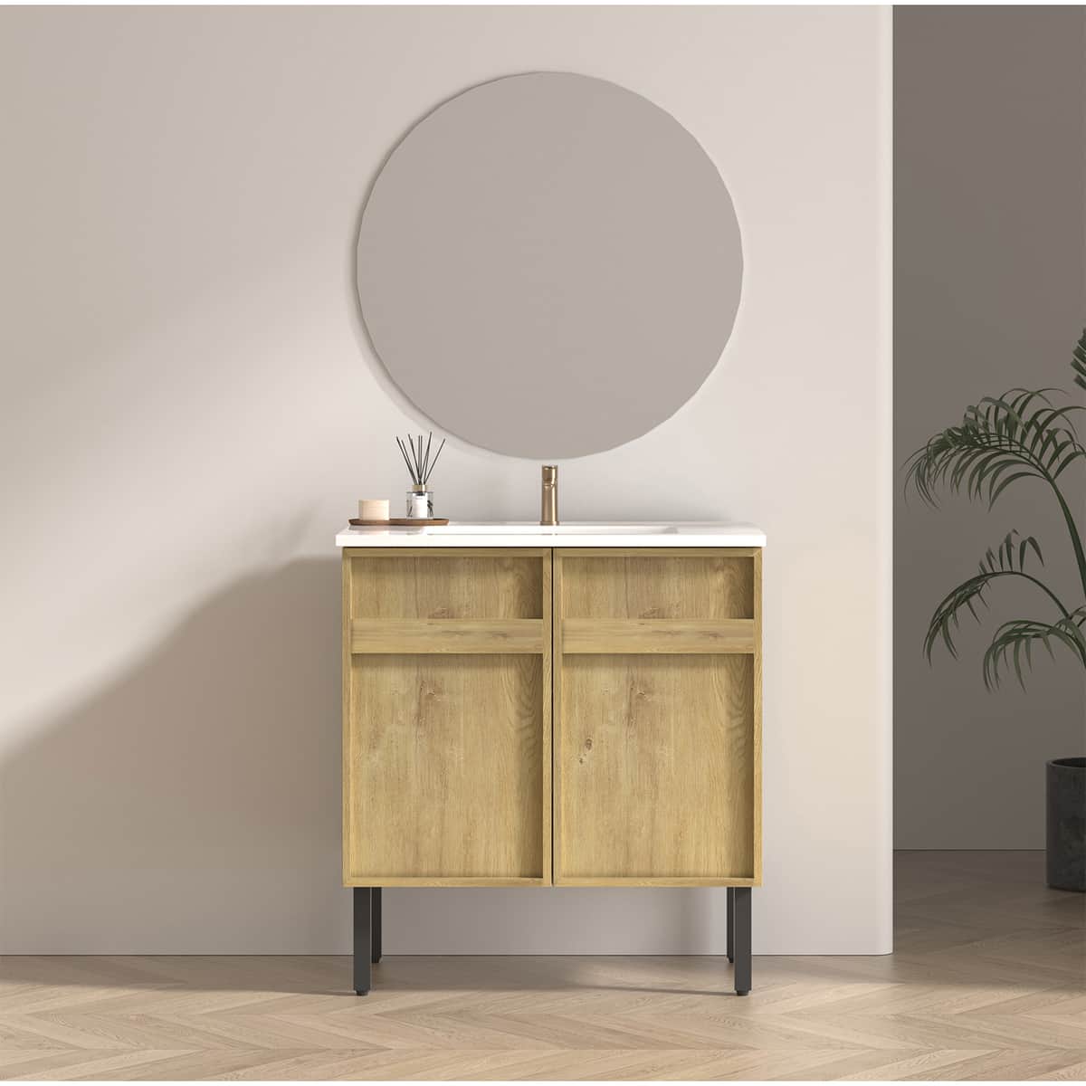30inch floor-standing bathroom vanity with 3D grooved panel and integrated