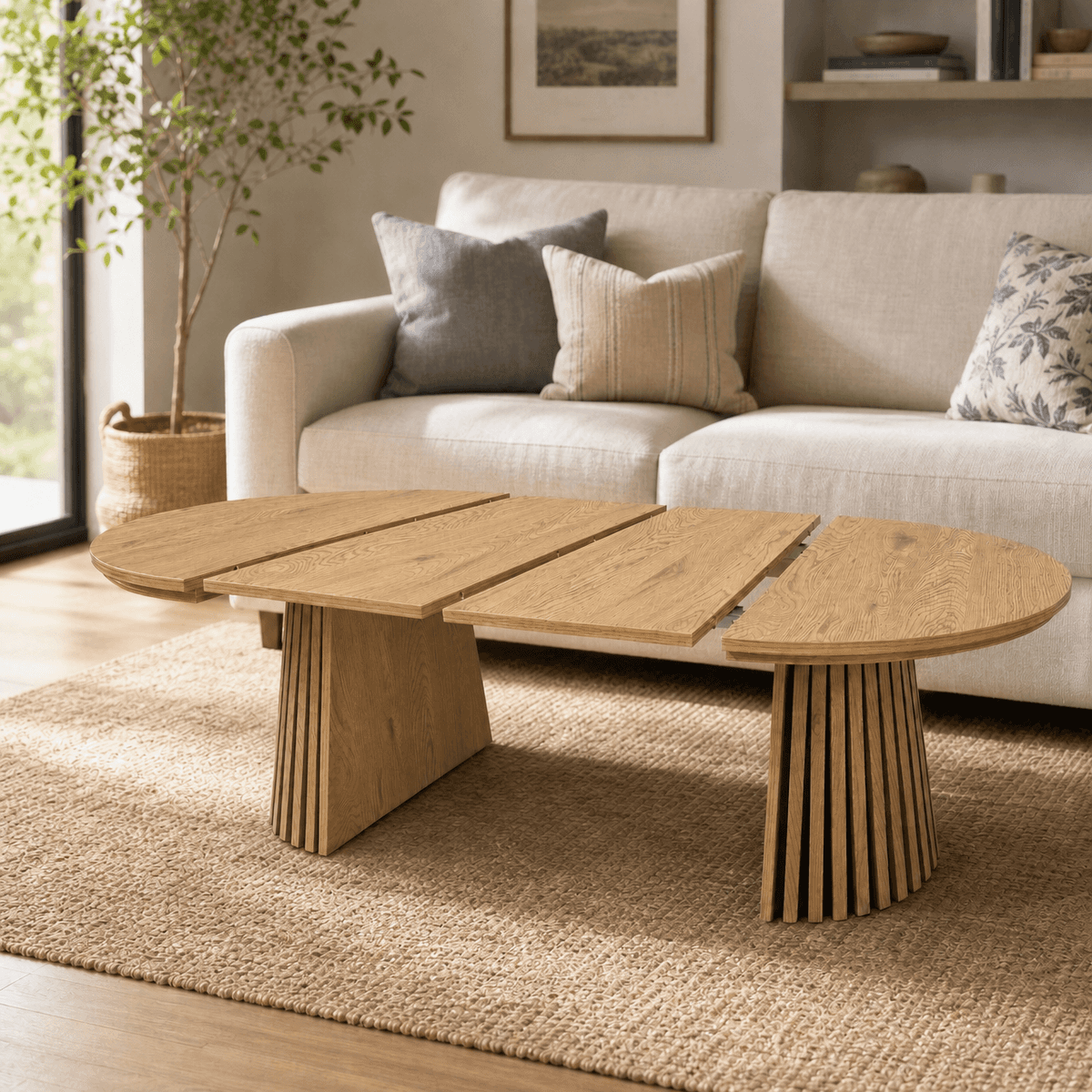 Wooden Round Wooden Coffee Table, Flexible and Extendable, Multi-functional