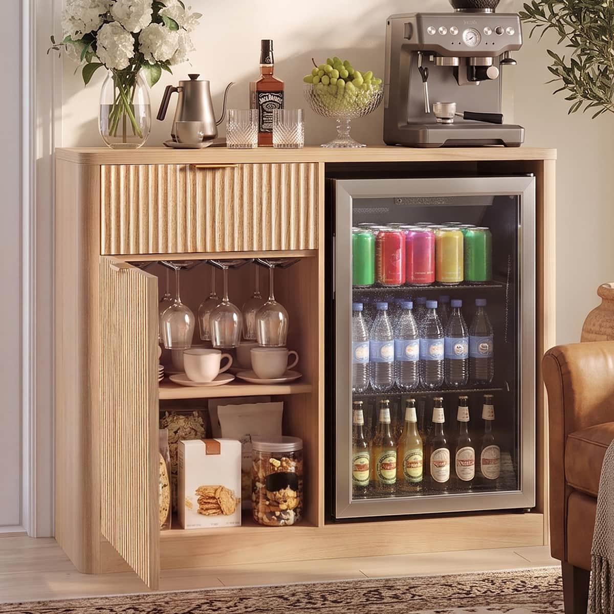 39.4" Coffee Bar Cabinet with Fridge Space, Mini Fridge Liquor Cabinet