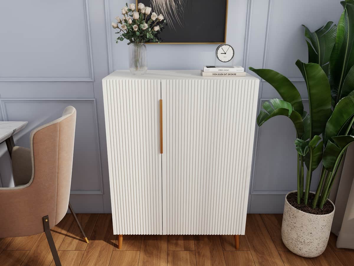 Modern White Sideboard Cabinet with Gold Handles for