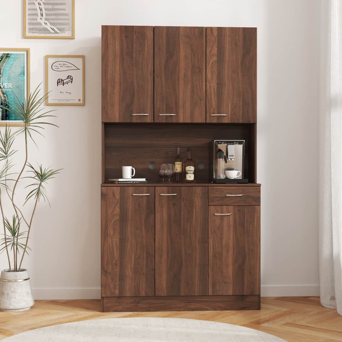70.87" Tall Wardrobe& Kitchen Cabinet, with 6-Doors, 1-Open Shelves