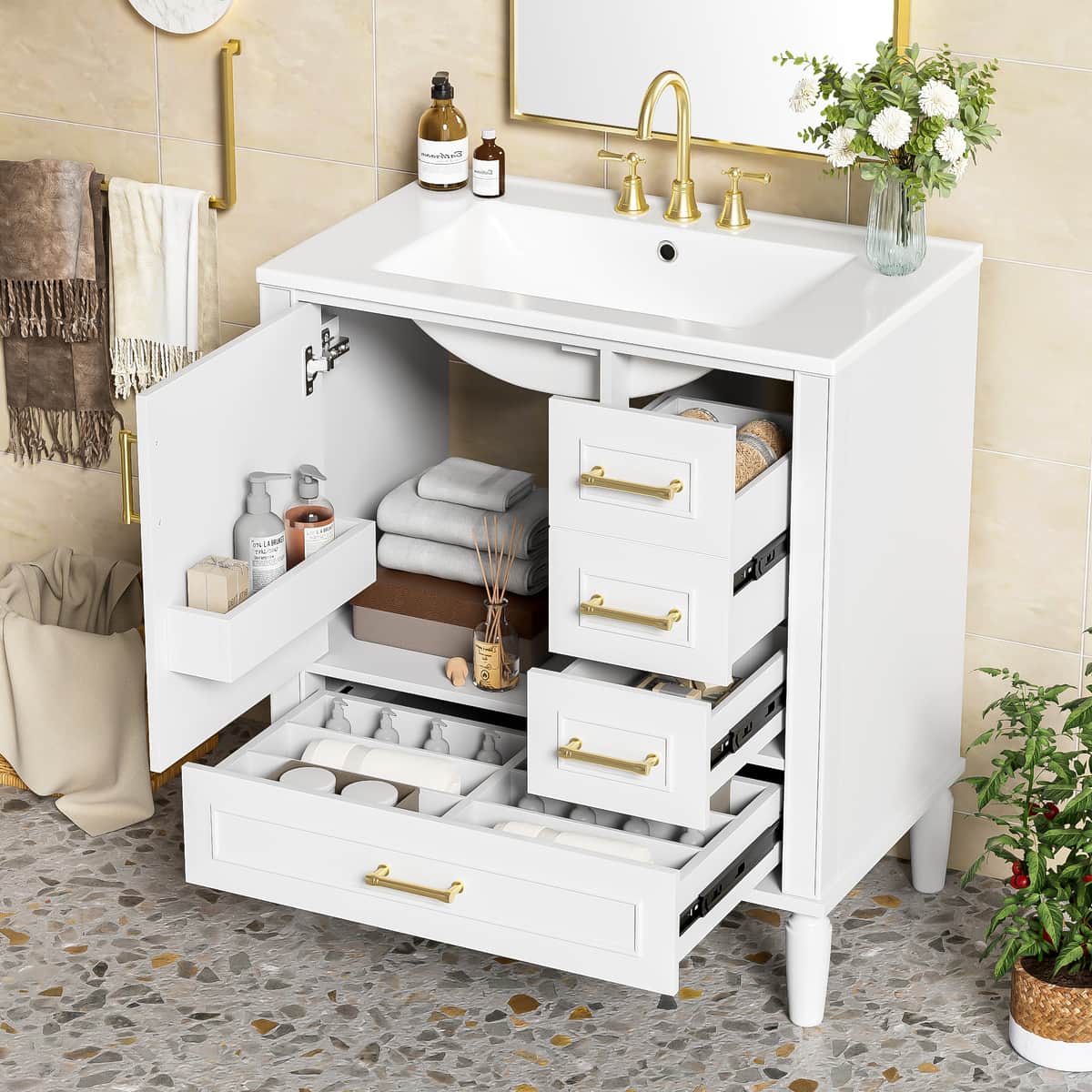 30" Bathroom Vanity with Ceramic Sink, Soft-Close Door