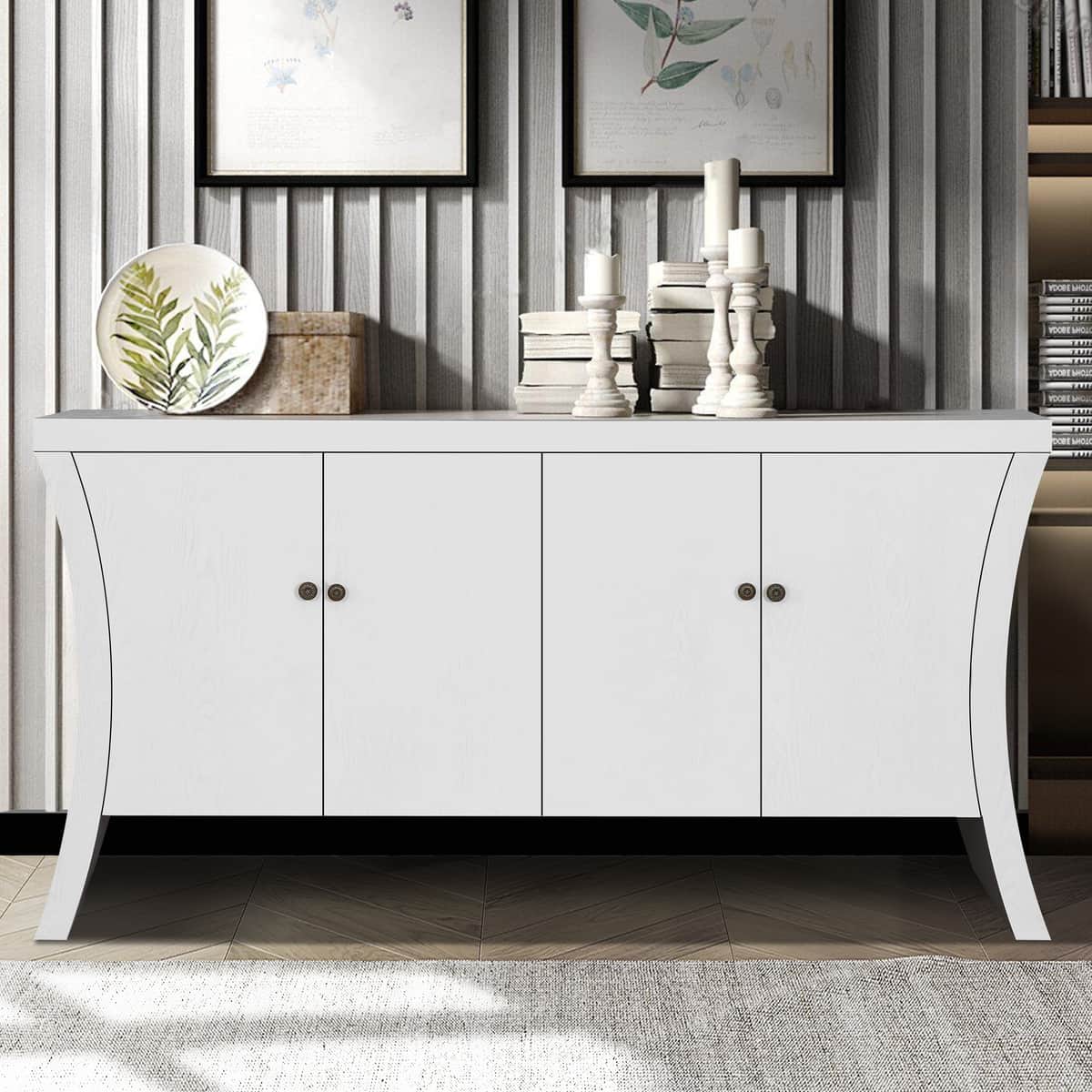 Refined Industrial 4-Door Credenza with Wooden Arc