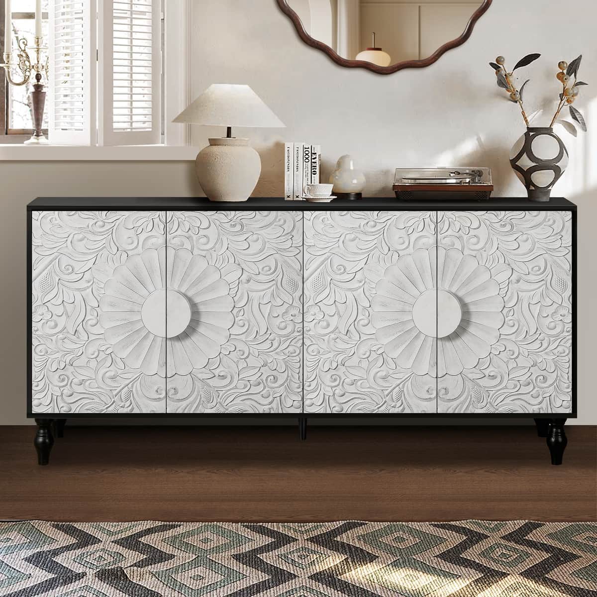 Vintage White Large Faceted Carved And Spliced Doors