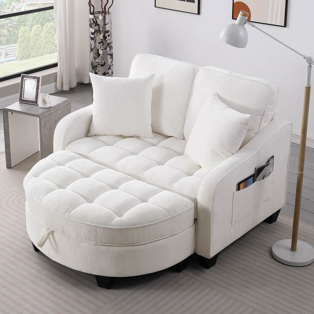 Two-seater sofa, double sofa chaise longue, with irregular armrests