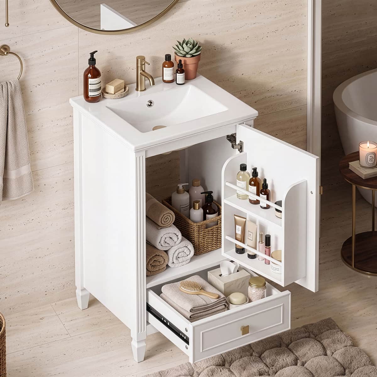20" Bathroom Vanity with Ceramic Sink, Freestanding Vanity with Storage