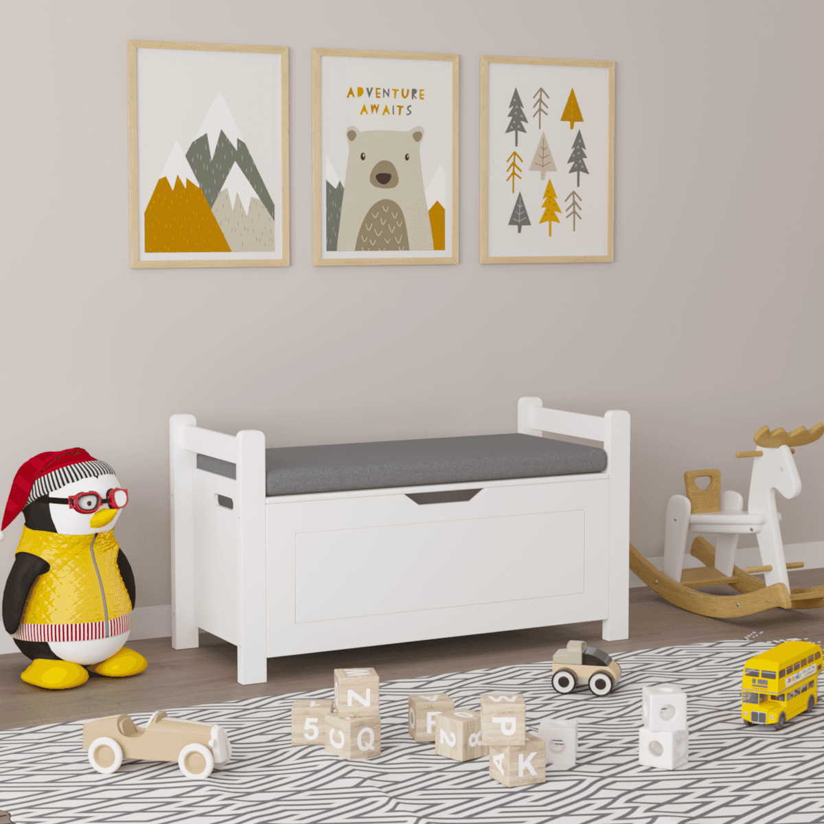 Kids Toy Box Chest, White Toy Box for Boys Girls