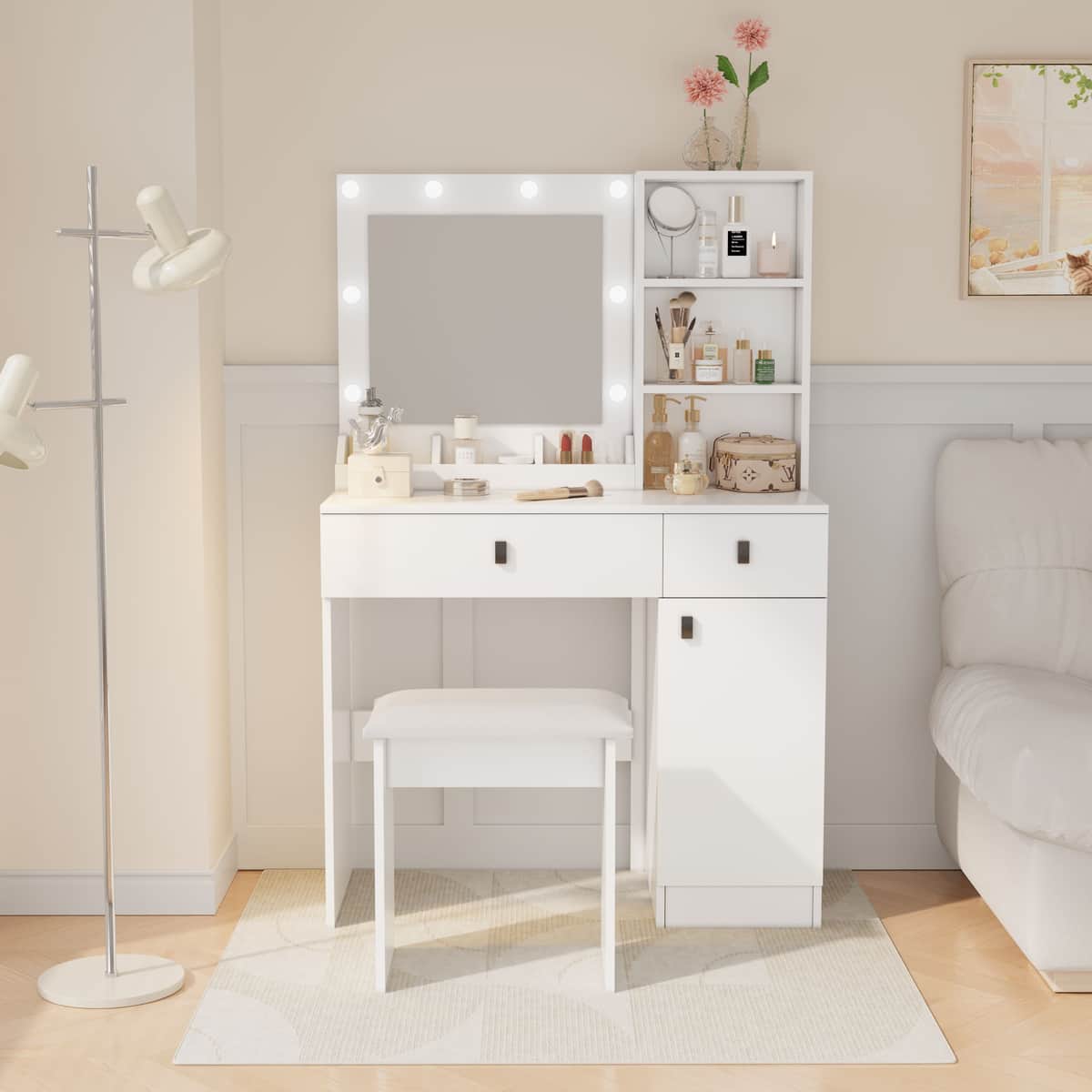 Vanity Desk with Lights, Vanity Set with Mirror, Makeup Vanity Desk with Large