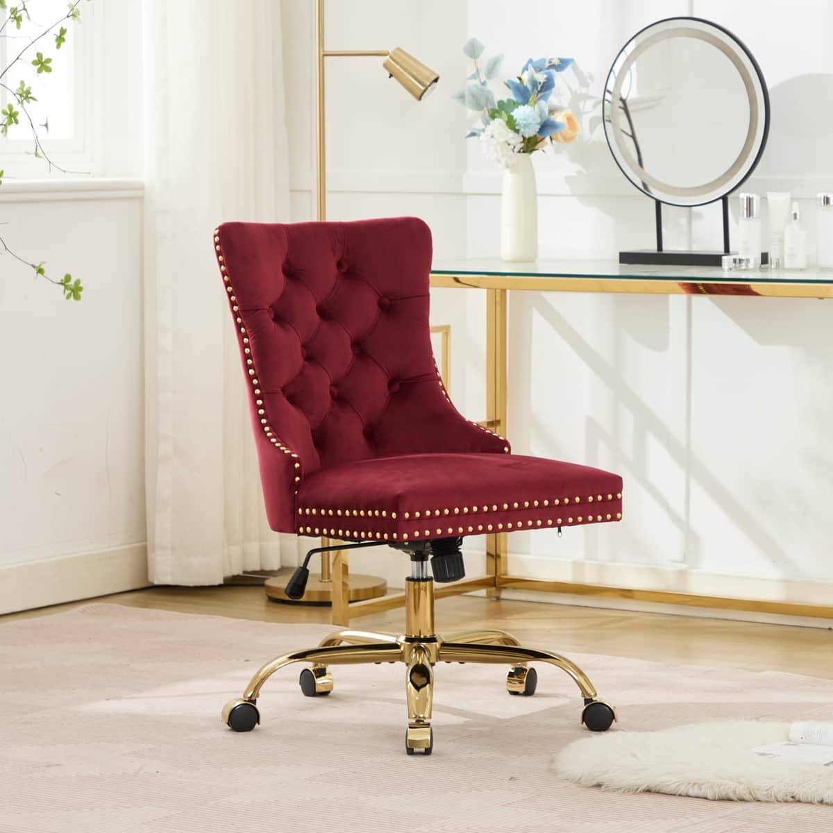 A&A Furniture Office Chair, Modern Velvet Upholstered Tufted Button Home Office