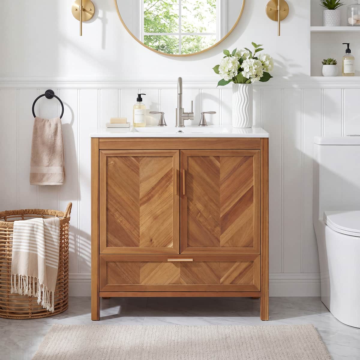 30 Inch Freestanding Farmhouse Bathroom Vanity with Integrated White Ceramic