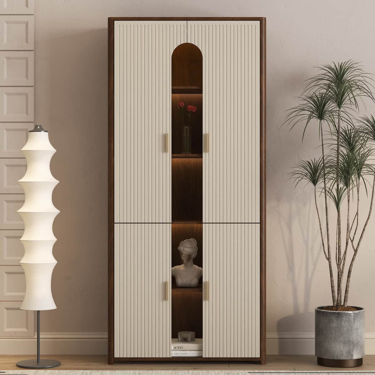Display Cabinet with Doors, Bookcase with LED Lights, Display Case