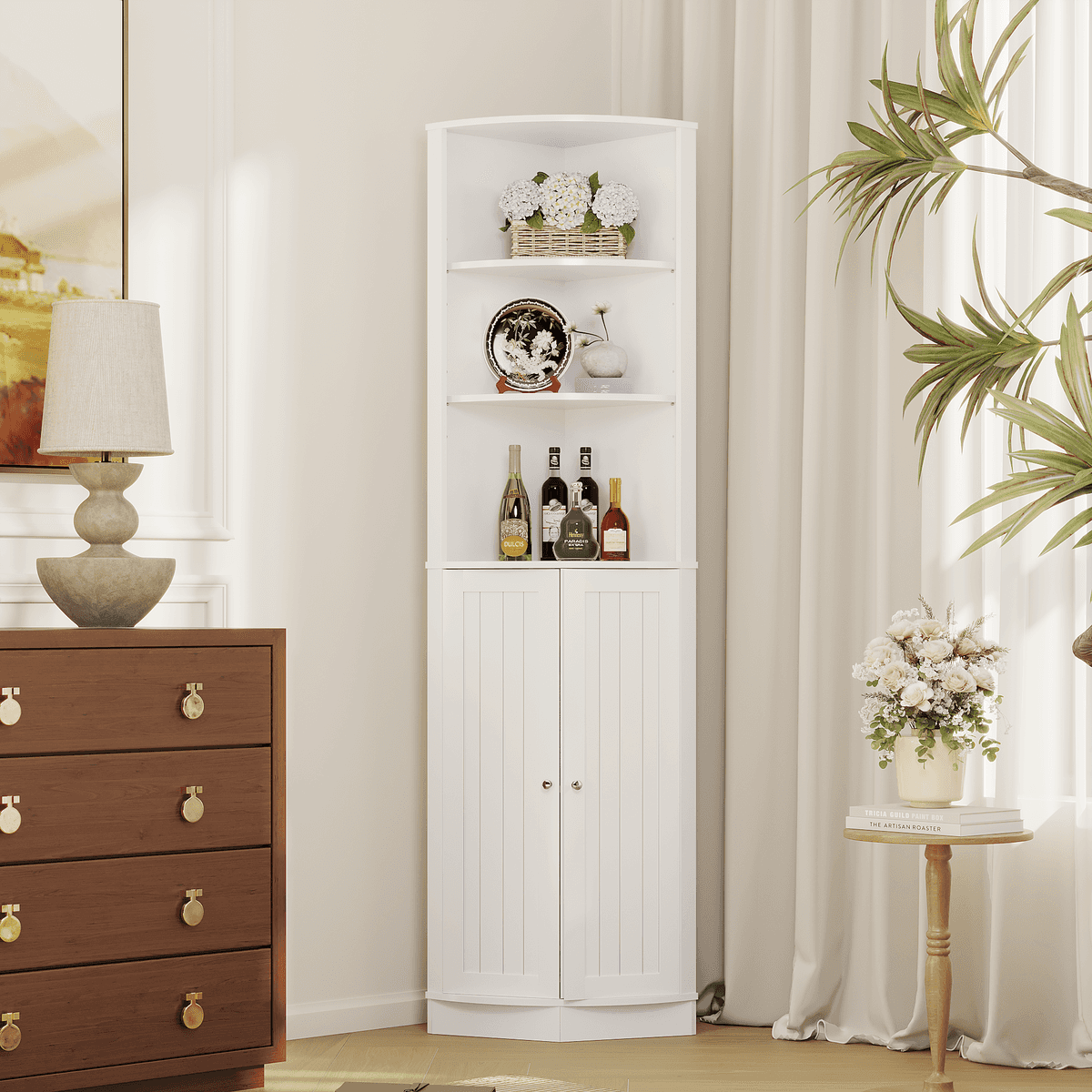 67" Tall Corner Cabinet with 2 Doors and Adjustable Shelves, Narrow