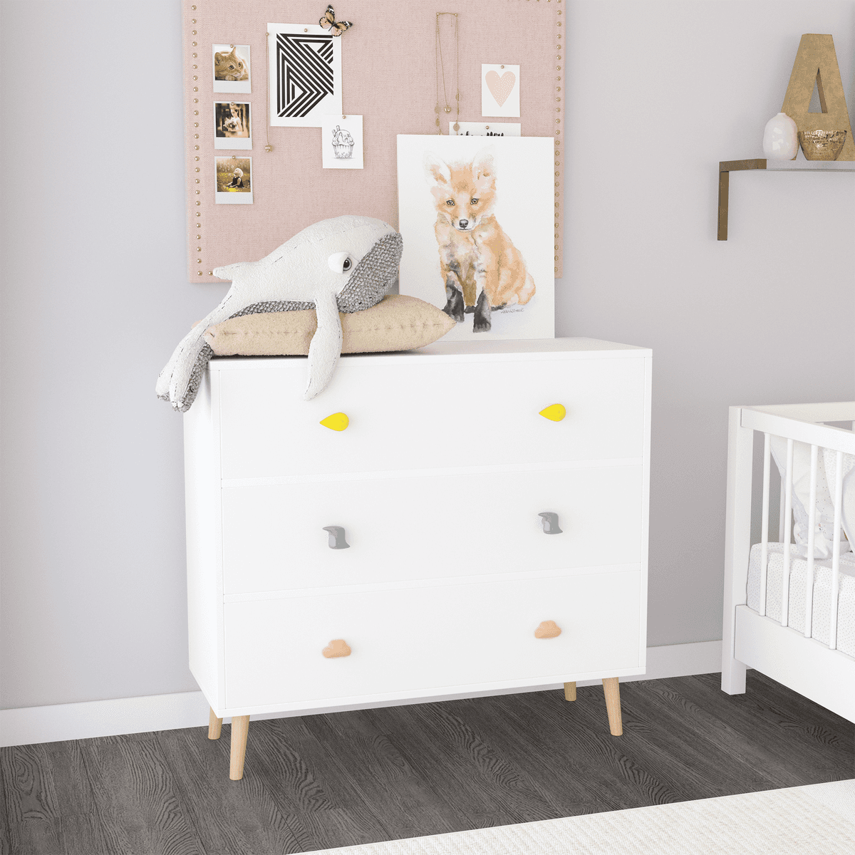 Kids 3 Drawer Dresser, Baby Nightstand for Bedroom