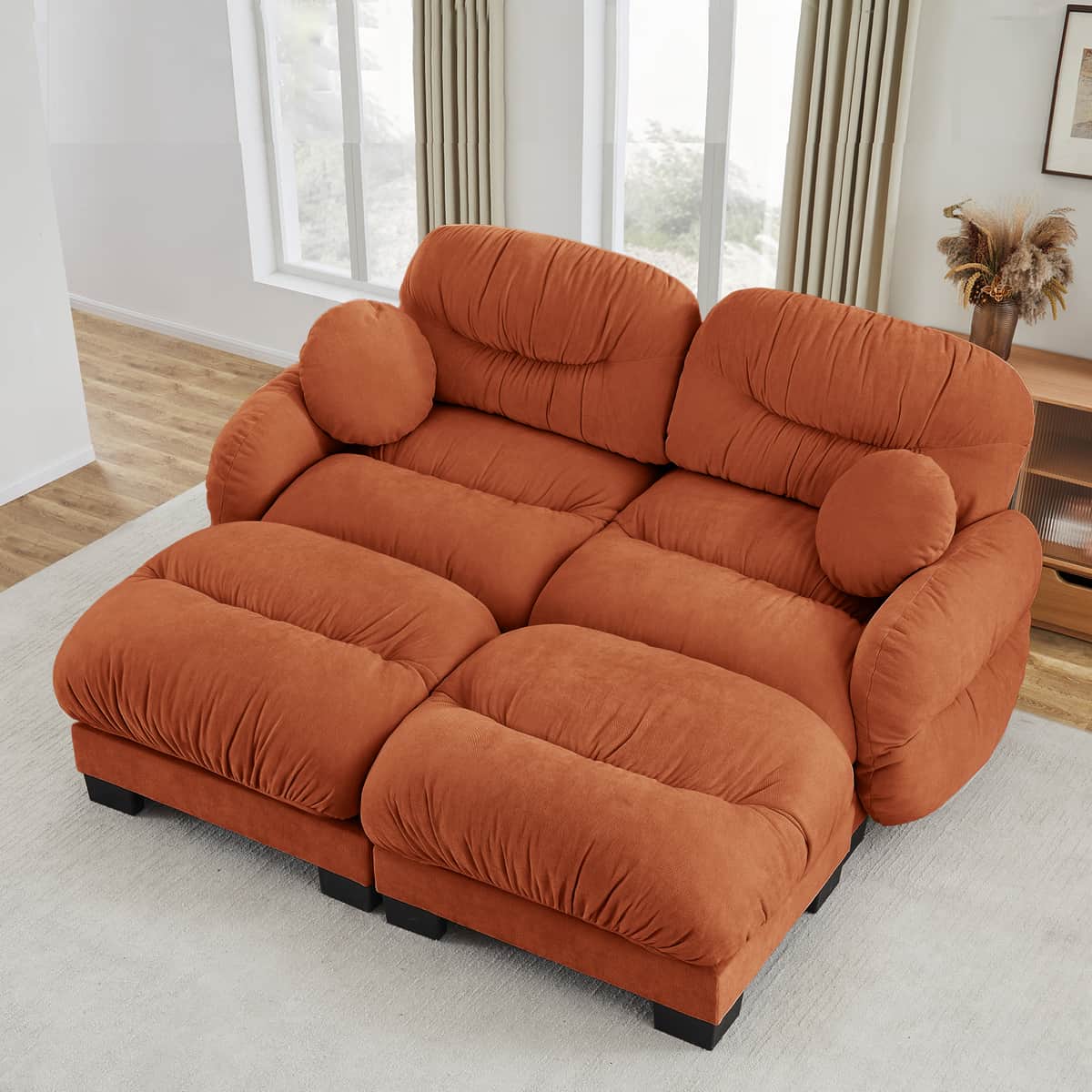 Pleated Design Cozy Chenille Fabric 2 Seater Modular Sofa with High-Density