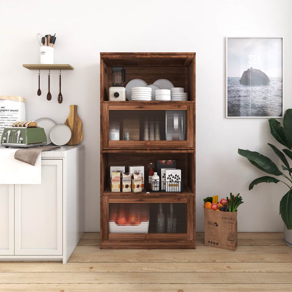 Bookcase Contemporary Closed Back Glass Doors Office Storage Cabinet
