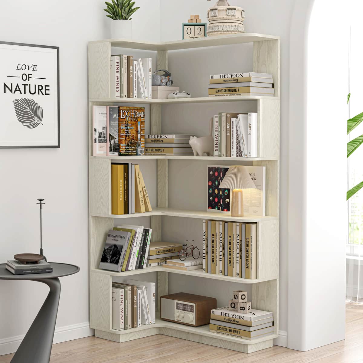 90cm (35.43") extended size 5-Tier Freestanding L-Shaped Corner Bookshelf