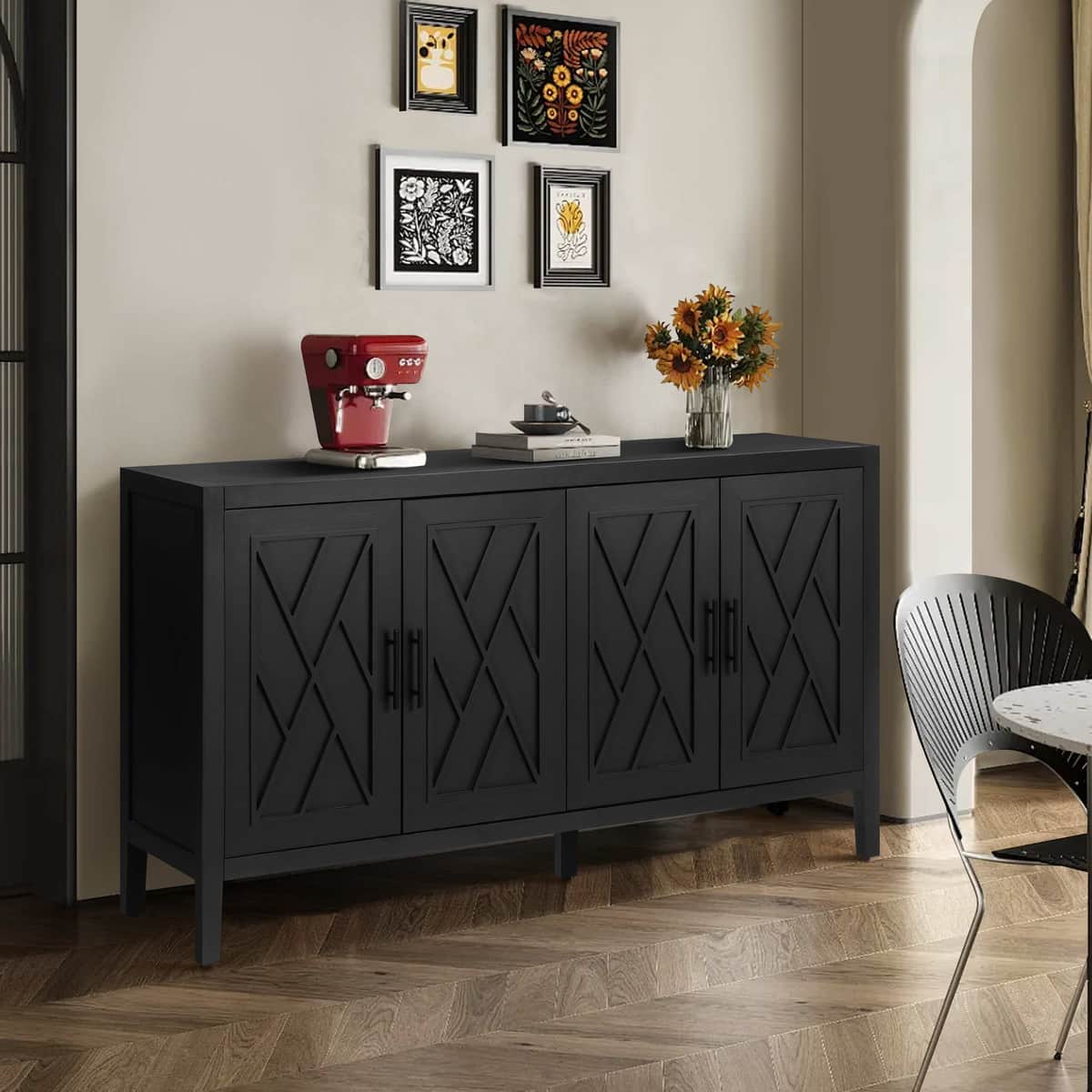 60 inches Modern Farmhouse Accent Cabinet with 4 Doors