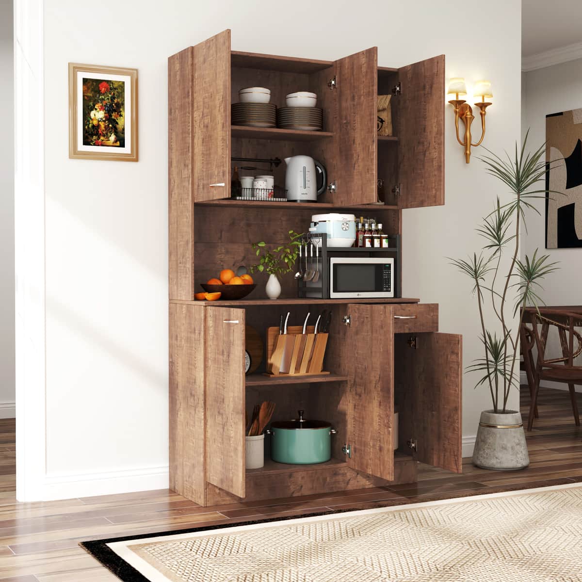 70.87" Tall Wardrobe& Kitchen Cabinet, with 6-Doors, 1-Open Shelves