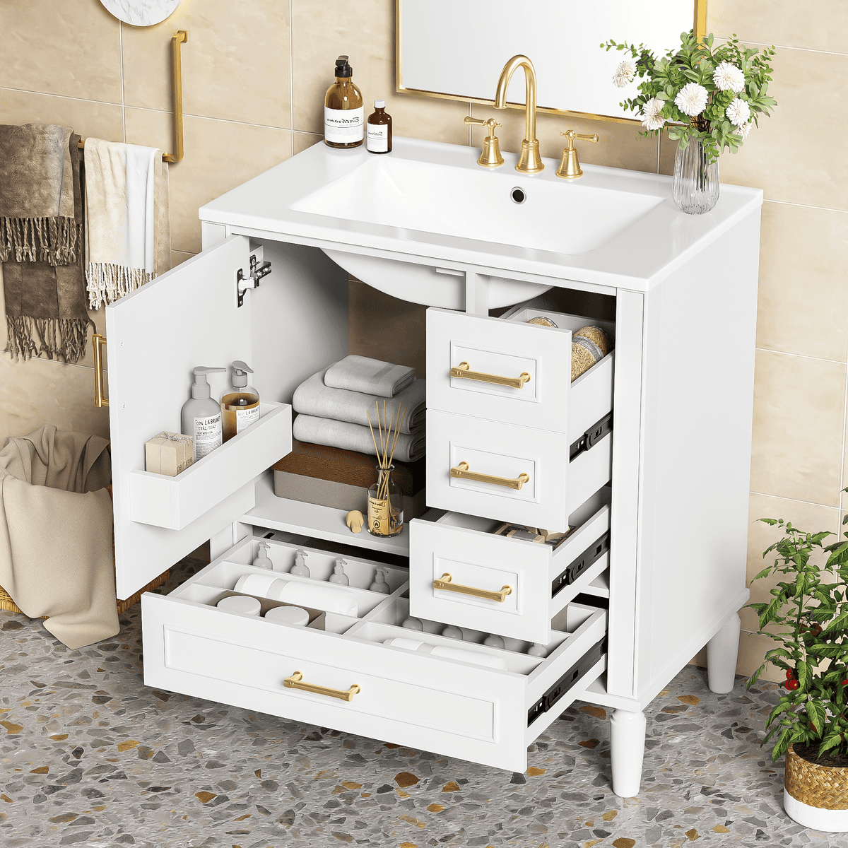 30" Bathroom Vanity with Ceramic Sink, Soft-Close Door