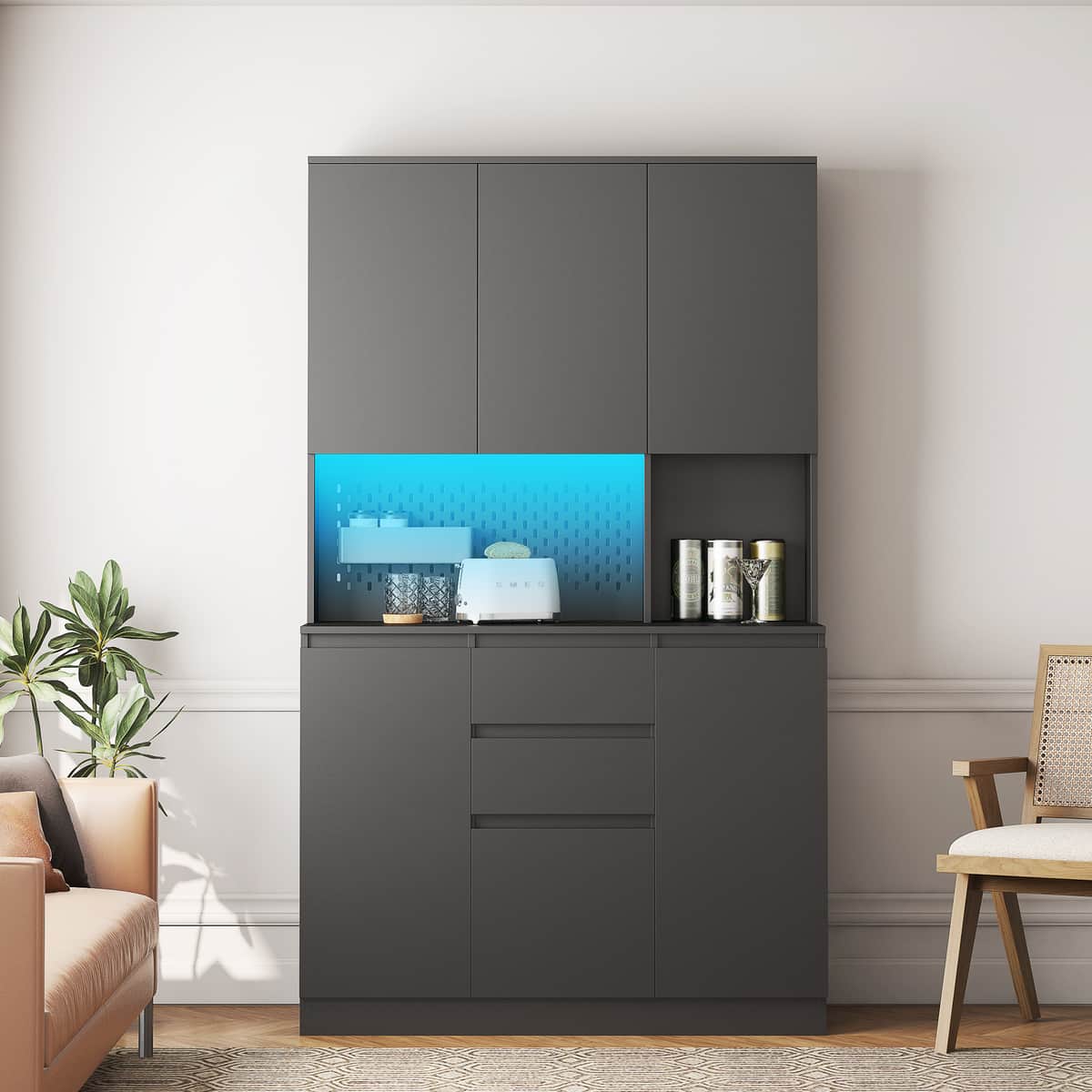 74" Freestanding Kitchen Pantry Cabinet Cupboard with