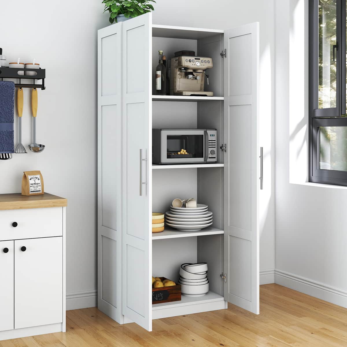 Pantry Cabinet, Kitchen Pantry Storage Cabinets with 2 Door and 3 Shelves