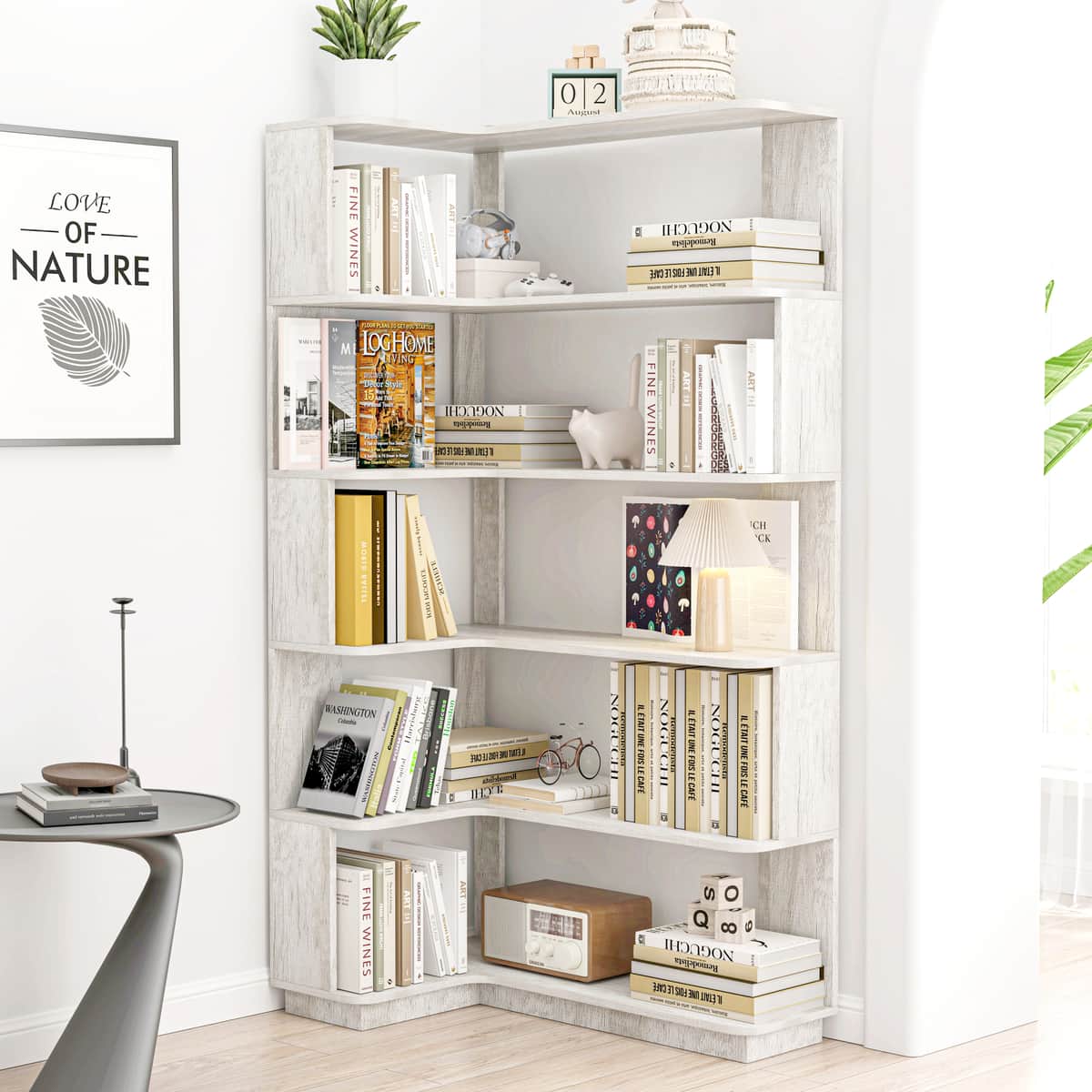 90cm (35.43") extended size 5-Tier Freestanding L-Shaped Corner Bookshelf