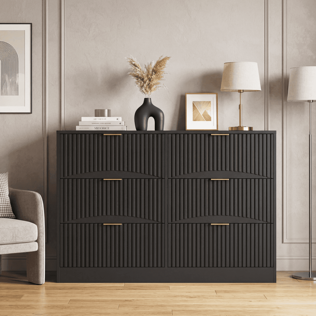 Modern 6-Drawer Dresser, Chest of Drawers for Bedroom, Living Room, Hallway