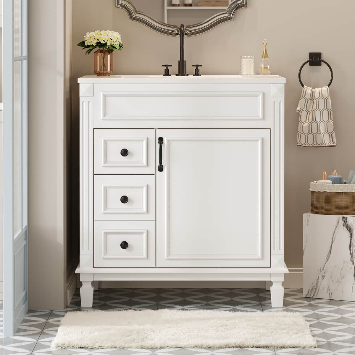 30" Bathroom Vanity with Ceramic Sink, Small Bathroom