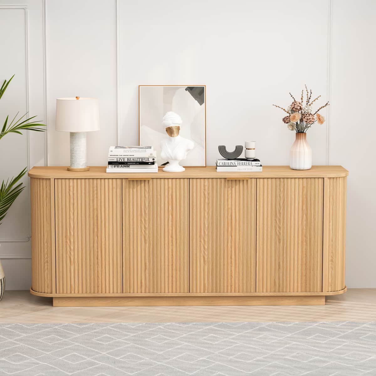 63 " Wavy Storage Sideboard, Double-Door Buffet Cabinet with Adjustable