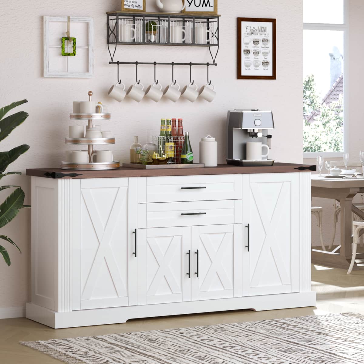 63" Farmhouse Barn Door Storage Cabinet with 2 Drawers