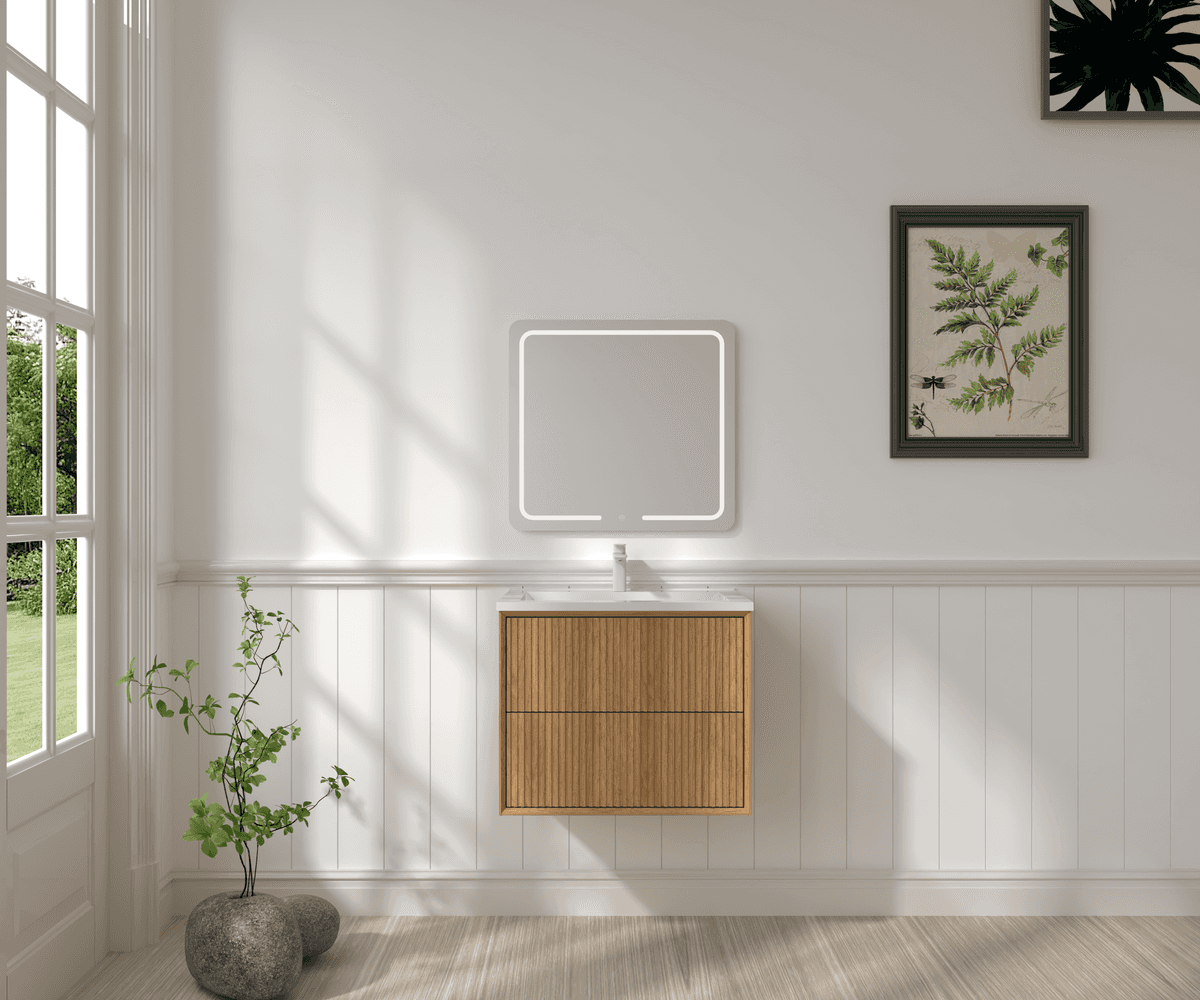 24'' Floating Bathroom Vanity Set, Wall Mounted Solid Wood Bathroom Cabinet
