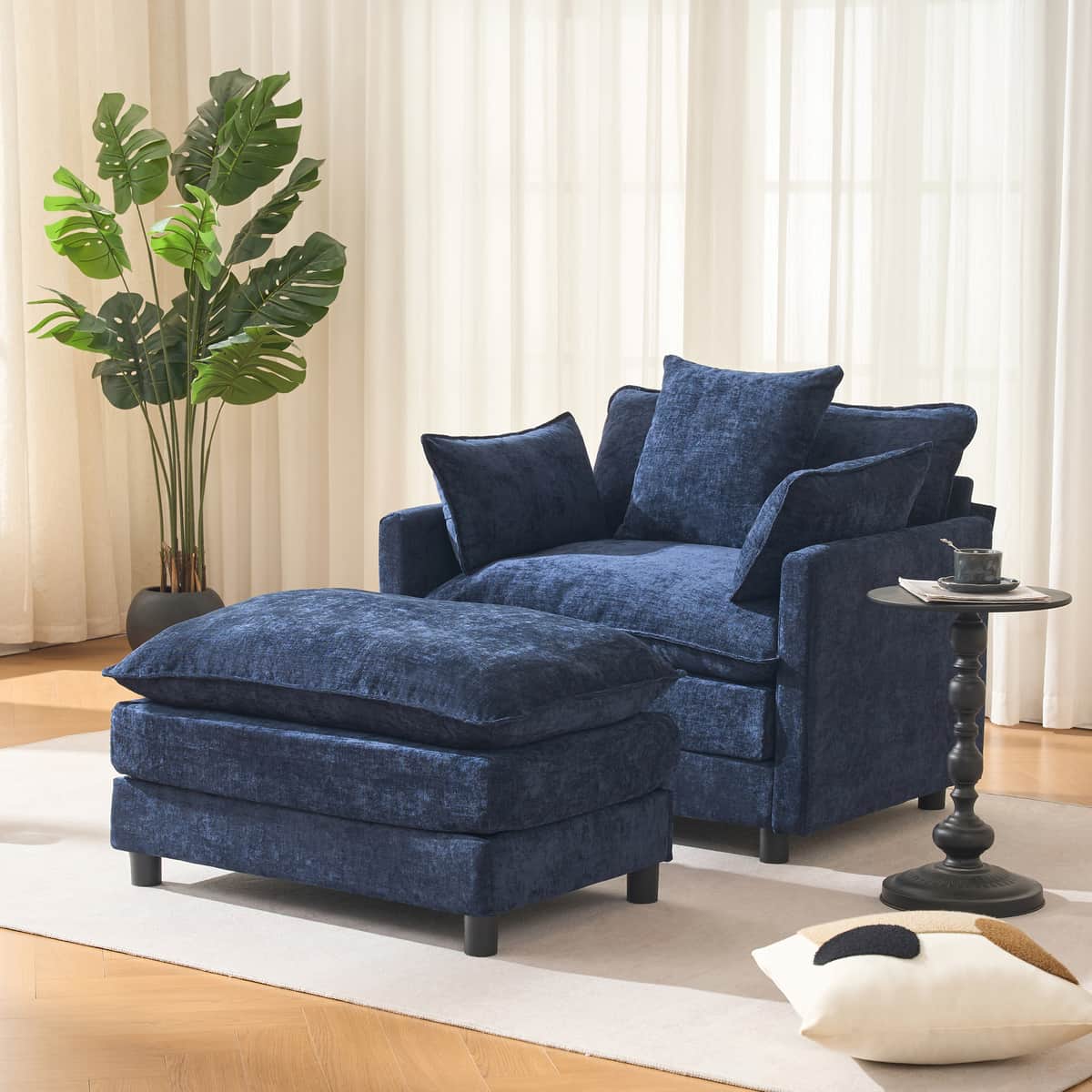 39.4" Modern Accent Chair with Ottoman, Living Room Club Chair Chenille