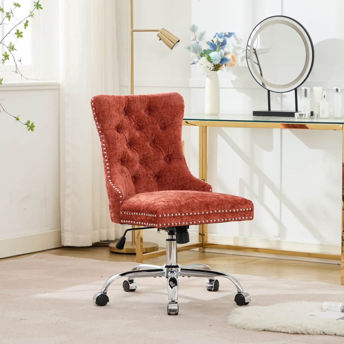A&A Furniture Office Chair, Modern Chenille Upholstered Tufted Button Home