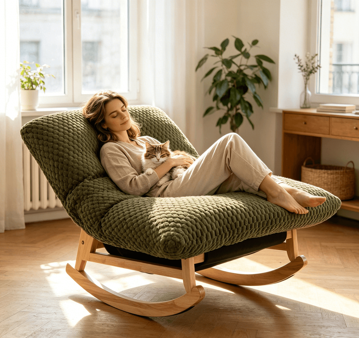 Bean bag rocking chair for Adults with Solid Wood Frame, Accent Armless Lazy