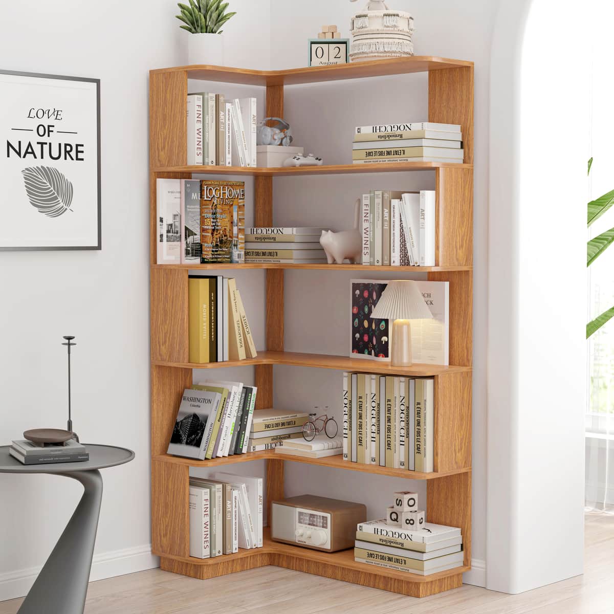 90cm (35.43") extended size 5-Tier Freestanding L-Shaped Corner Bookshelf