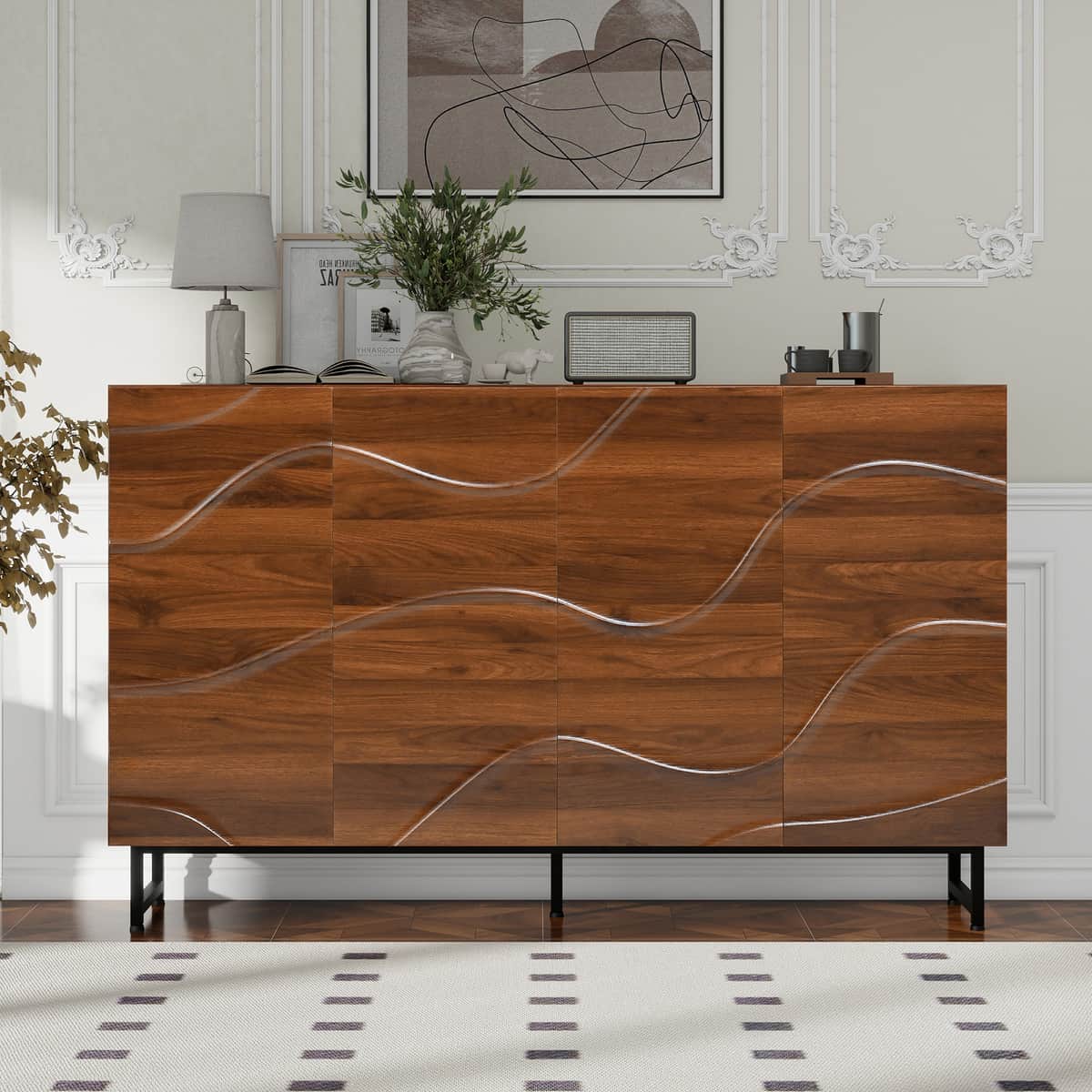 Modern Art Solid Wood Sideboard,59*16*35inch, Wave