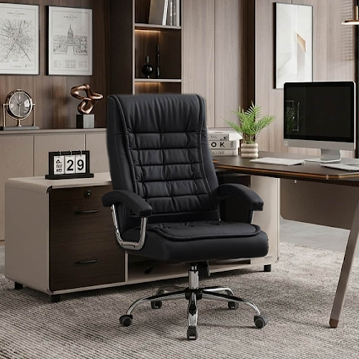 Executive Office Chair High Back PU Leather Desk Chair with Spring Seat