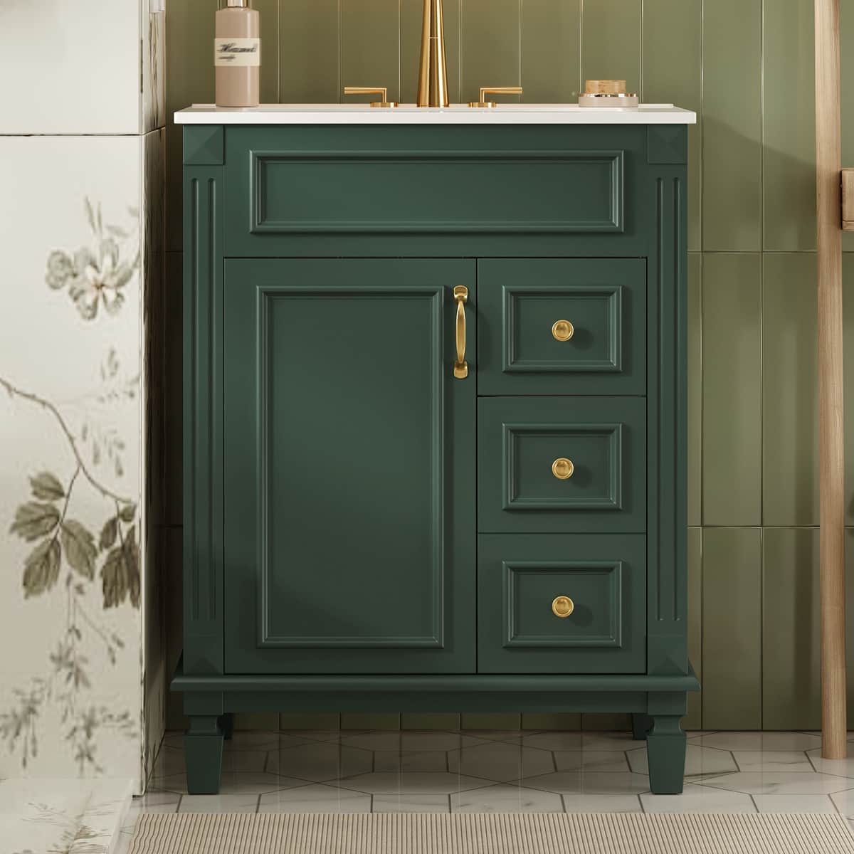 24" Bathroom Vanity with Ceramic Sink, Small Bathroom Sink Cabinet, Modern