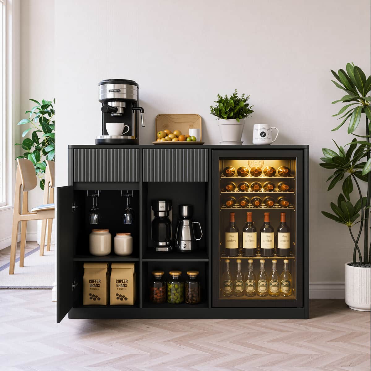 51.2" Modern Fluted Bar Cabinet with Mini Fridge Space (Fridge Not Included)