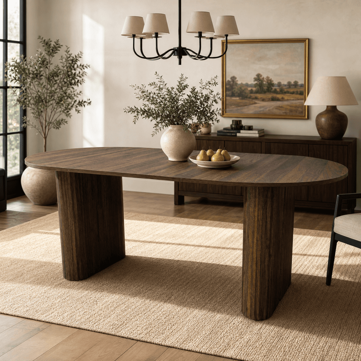 70.8" Oval Table for 4 8 Person, Oval Kitchen Table with Wood Strip Base, Modern