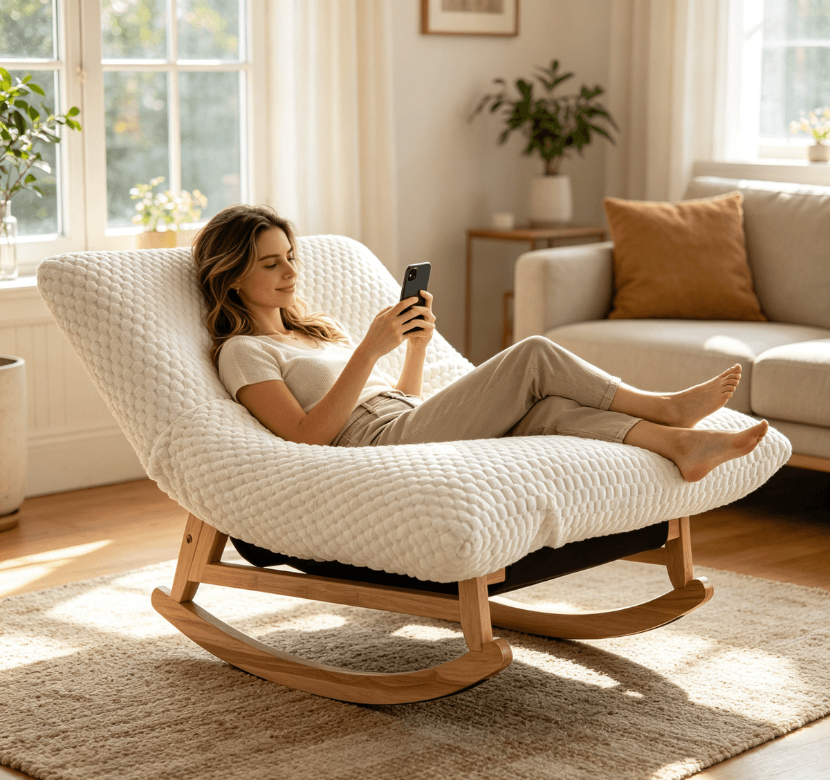 Bean bag rocking chair for Adults with Solid Wood Frame, Accent Armless Lazy