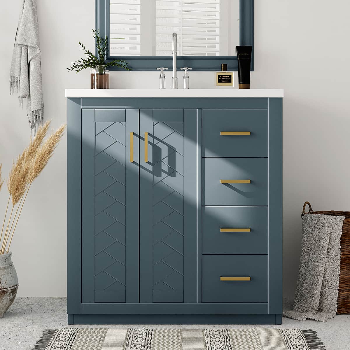 30'' Bathroom Vanity with Ceramic Sink Combo, Solid Wood Frame Bathroom Storage
