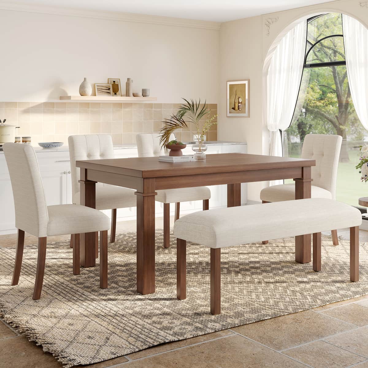 6-Piece Modern Dining Set, Rectangle Kitchen Table with 4 Upholstered Chairs