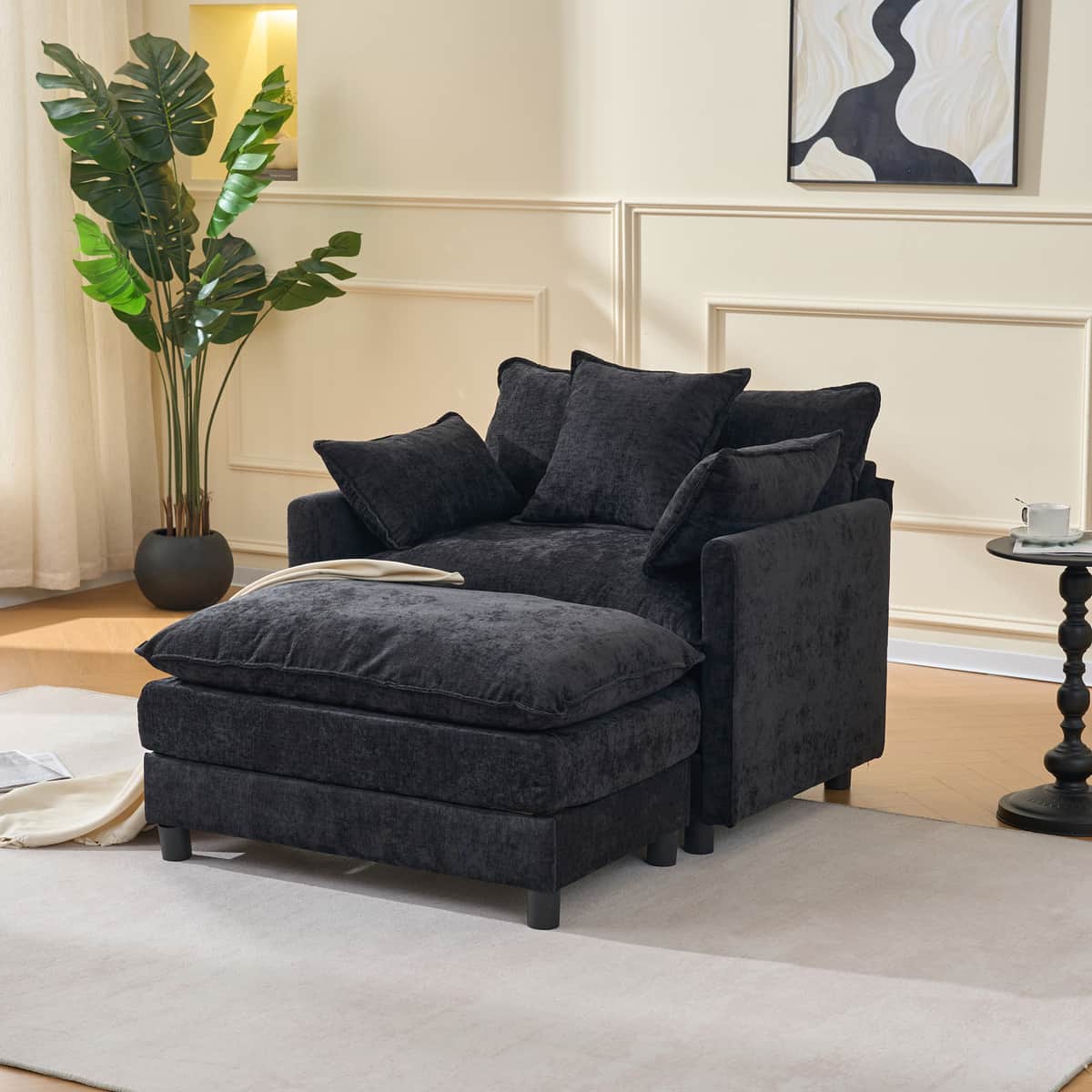 39.4" Modern Accent Chair with Ottoman, Living Room Club Chair Chenille